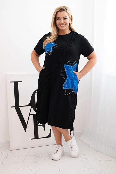 Sukienka damska bawełniana Plus Size z gwiazdami czarny + chabrowy , , , Moda Life Polska , 33035_1 , 1990