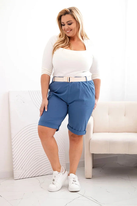Spodenki damskie bawełniane Plus Size z paskiem , Jeansowe , Spodenki , IT , 33116_1 , ART52231 Moda Włoska Nowości Odzież Damska plussize Spodenki Wszystkie Produkty