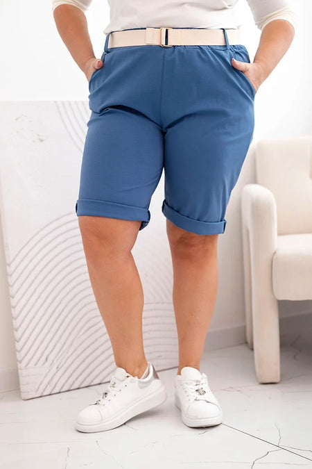 Spodenki damskie bawełniane Plus Size z paskiem , Jeansowe , Spodenki , IT , 33116_3 , ART52231 Moda Włoska Nowości Odzież Damska plussize Spodenki Wszystkie Produkty