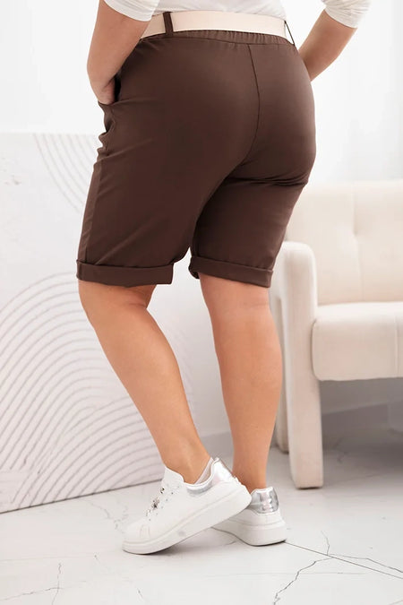 Spodenki damskie bawełniane Plus Size z paskiem brązowe , , , Moda Life Polska , 33117_2 , ART52231