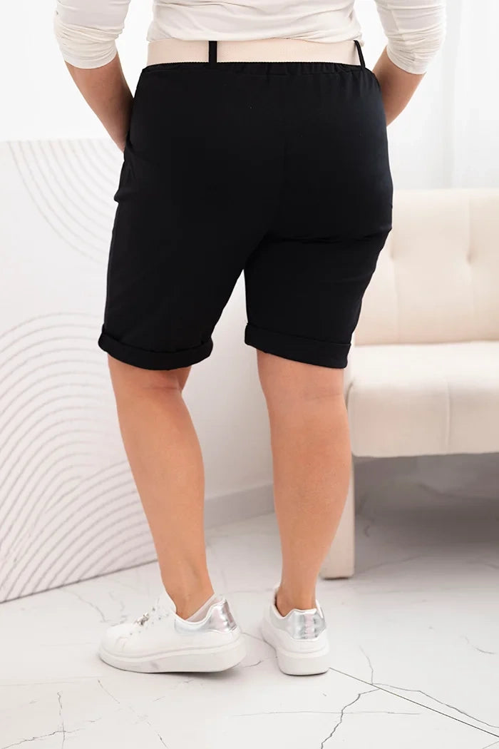 Spodenki damskie bawełniane Plus Size z paskiem , Czarne , Spodenki , IT , 33118_2 , ART52231 Moda Włoska Nowości Odzież Damska plussize Spodenki Wszystkie Produkty