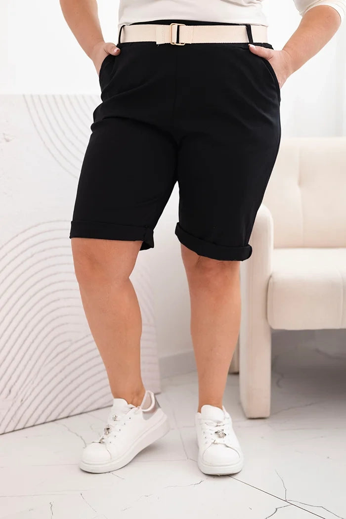 Spodenki damskie bawełniane Plus Size z paskiem , Czarne , Spodenki , IT , 33118_4 , ART52231 Moda Włoska Nowości Odzież Damska plussize Spodenki Wszystkie Produkty