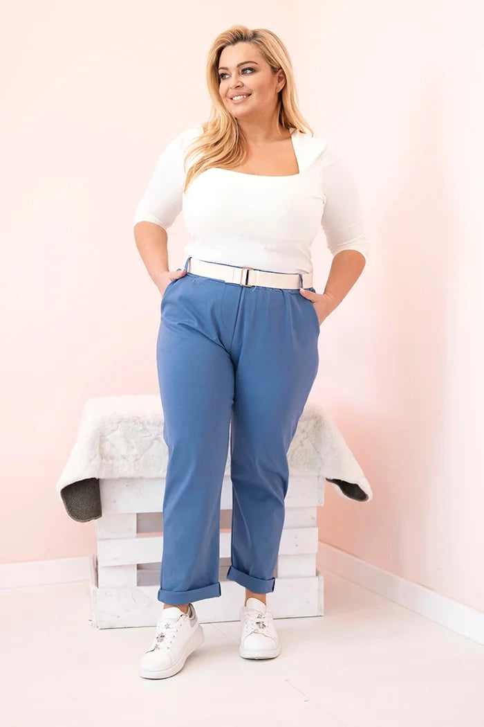 Spodnie damskie bawełniane Plus Size z paskiem jeansowe , , , Moda Life Polska , 33121_1 , ART52293-4