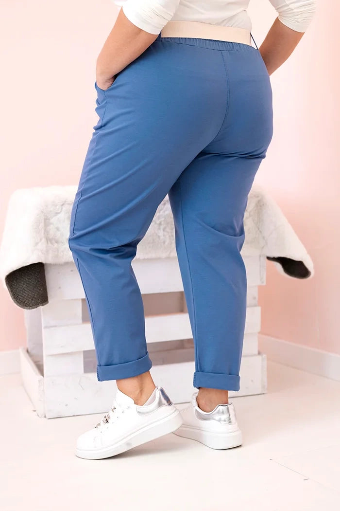 Spodnie damskie bawełniane Plus Size z paskiem jeansowe , , , Moda Life Polska , 33121_2 , ART52293-4
