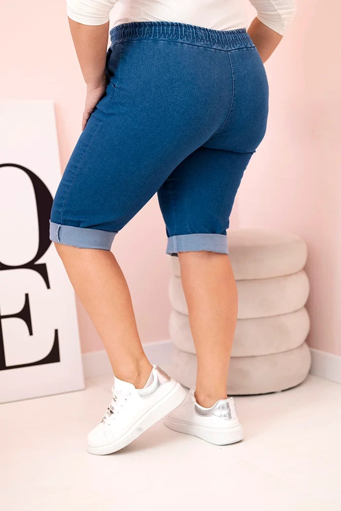 Spodenki damskie bawełniane Plus Size z wiązaniem jeansowe , , , Moda Life Polska , 33127_2 , ART9016