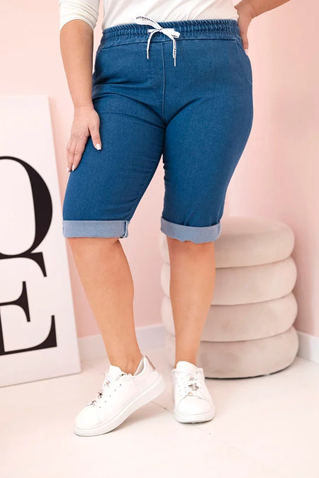 Spodenki damskie bawełniane Plus Size z wiązaniem jeansowe , , , Moda Life Polska , 33127_3 , ART9016