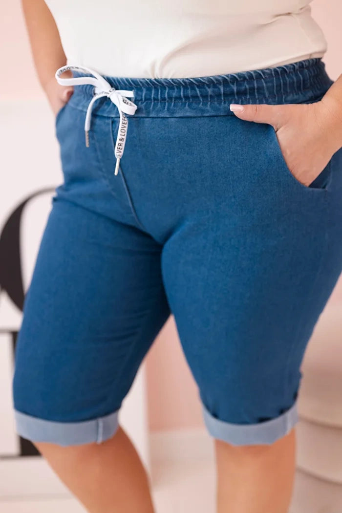 Spodenki damskie bawełniane Plus Size z wiązaniem jeansowe , , , Moda Life Polska , 33127_4 , ART9016