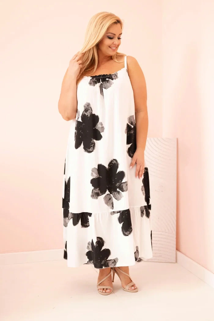 Sukienka damska na ramiączkach z falbaną i kwiatowym printem jeansowa , uniwersalny Czarna , Sukienki , Moda Life Polska , 33249_1 , 21646 Nowości Odzież Damska plussize Sukienki Wszystkie Produkty