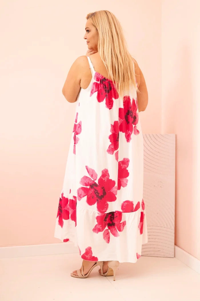 Sukienka damska na ramiączkach z falbaną i kwiatowym printem jeansowa , uniwersalny Różowa , Sukienki , Moda Life Polska , 33251_2 , 21646 Nowości Odzież Damska plussize Sukienki Wszystkie Produkty