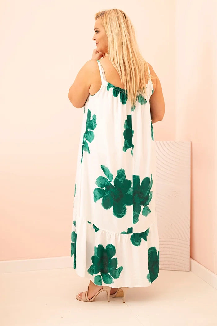 Sukienka damska na ramiączkach z falbaną i kwiatowym printem jeansowa , uniwersalny Zielona , Sukienki , Moda Life Polska , 33252_2 , 21646 Nowości Odzież Damska plussize Sukienki Wszystkie Produkty