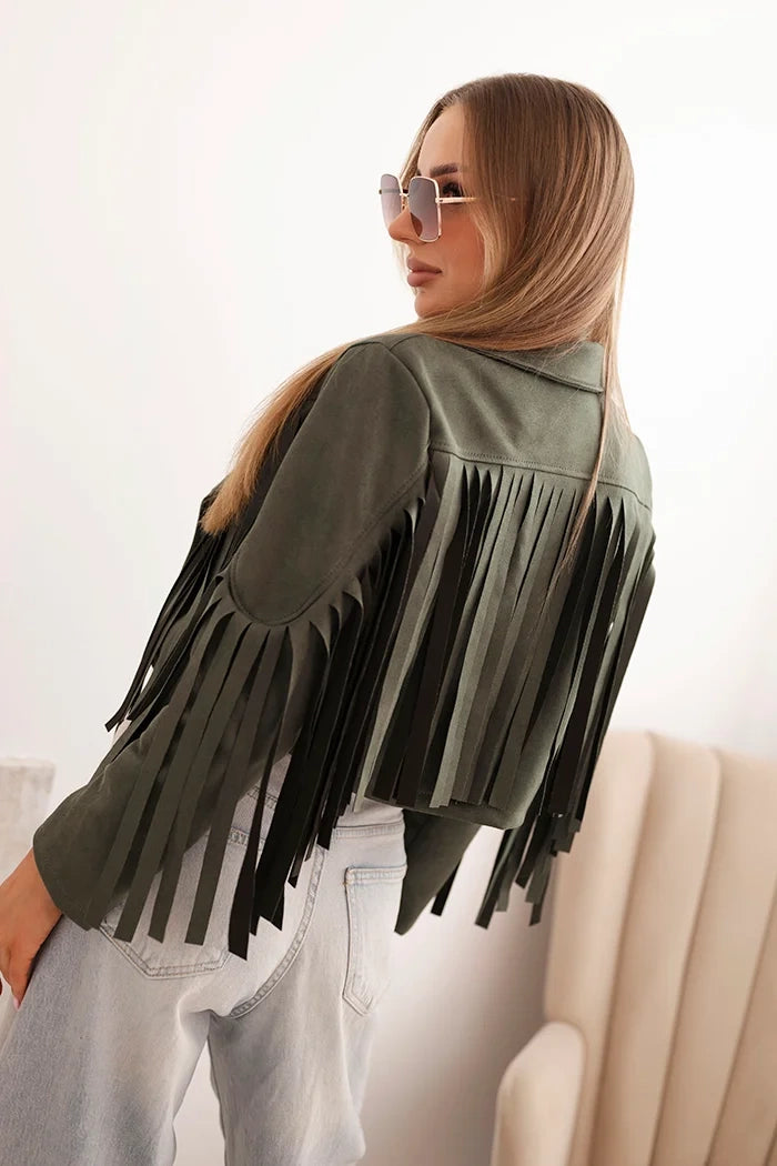 Kurtka damska z frędzlami z zamszu , Khaki uniwersalny , Kurtki , IT , 33297_3 , ART4359 Kurtki Moda Włoska Nowości Odzież Damska Wszystkie Produkty