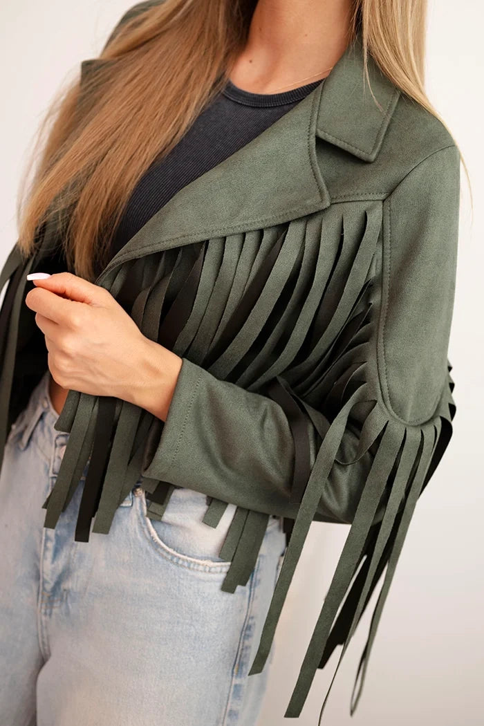 Kurtka damska z frędzlami z zamszu , Khaki uniwersalny , Kurtki , IT , 33297_4 , ART4359 Kurtki Moda Włoska Nowości Odzież Damska Wszystkie Produkty