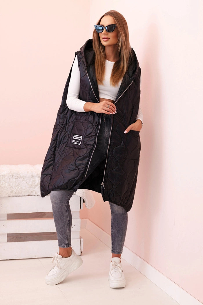 Kamizelka damska pikowana Plus Size z kapturem zapinana na zamek , Czarna uniwersalny , Narzutki , IT , 33698_1 , 5393 Moda Włoska Narzutki Nowości Odzież Damska Wszystkie Produkty
