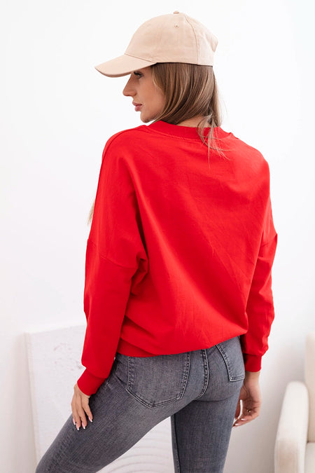 Bluza damska z dekoltem V i liściem welurowym , Czerwona uniwersalny , Bluzy , TR , 33725_2 , 69506 Bluzy Nowości Odzież Damska Wszystkie Produkty