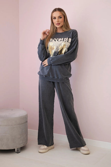 Komplet bawełniany dekatyzowany Angel bluza + spodnie , Grafitowy Uniwersalny , Komplety , IT , eng_pm_Cotton-set-Angel-sweatshirt-pants-Graphite-30059_1 , ART90041-1 Jesien Komplety Odzież Damska Wszystkie Produkty