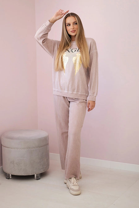 Komplet bawełniany dekatyzowany Angel bluza + spodnie , Pudrowy Róż Uniwersalny , Komplety , IT , eng_pm_Cotton-set-Angel-sweatshirt-pants-powder-pink-30058_1 , ART90041-1 Jesien Komplety Odzież Damska Wszystkie Produkty