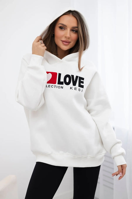 Bluza bawełniana ocieplana z kapturem Love , Ecru Uniwersalny , Bluzy , TR , pol_pl_Bluza-bawelniana-ocieplana-z-kapturem-Love-ecru-28487_1 , 9799 Bluzy Jesien Odzież Damska Rabat20 Wszystkie Produkty