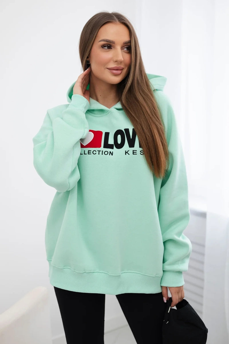 Bluza bawełniana ocieplana z kapturem Love , Miętowy Uniwersalny , Bluzy , TR , pol_pl_Bluza-bawelniana-ocieplana-z-kapturem-Love-mietowa-28488_1 , 9799 Bluzy Jesien Nowości Odzież Damska Rabat20 Wszystkie Produkty