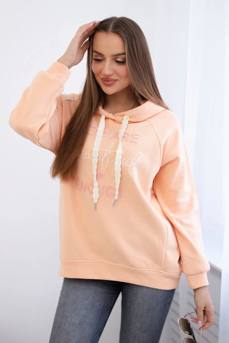 Bluza bawełniana z kapturem , Brzoskwiniowy Uniwersalny , Bluzy , IT , pol_pl_Bluza-bawelniana-z-kapturem-brzoskwiniowa-27887_1 , Bestsellery Bluzy Discount-30 Moda Włoska Nowości Odzież Damska R9102 Rabat20 Wszystkie Produkty