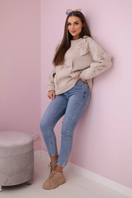 Bluza ocieplana z ozdobnymi kokardami , Beżowy Uniwersalny , Bluzy , IT , pol_pl_Bluza-ocieplana-z-ozdobnymi-kokardami-bezowa-27592_1 , Bluzy Discount-30 Moda Włoska Nowości Odzież Damska R9023 Rabat20 Wszystkie Produkty