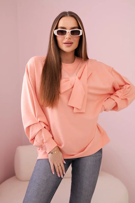 Bluzka bawełniana z kokardą , Morelowy Uniwersalny , Bluzy , Moda Life Polska , pol_pl_Bluzka-bawelniana-z-kokarda-morelowa-27988_1 , 9798 Bluzy Discount-30 Jesien Nowości Odzież Damska Rabat20 Wszystkie Produkty