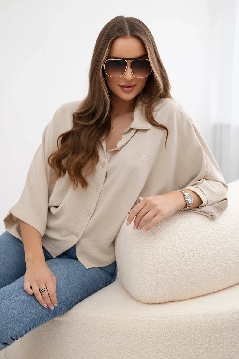 Bluzka oversize zapinana na guziki , Beżowy Uniwersalny , Bluzki , IT , pol_pl_Bluzka-oversize-zapinana-na-guziki-bezowa-28217_3 , Bluzki Discount-30-c IT-18 Jesien Moda Włoska Nowości Odzież Damska Rabat20 Wszystkie Produkty