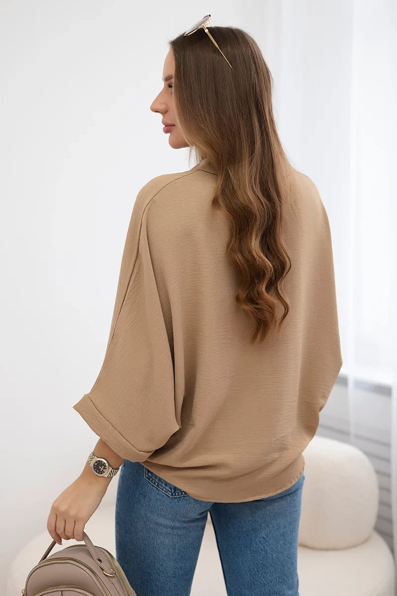 Bluzka oversize zapinana na guziki , Camelowy Uniwersalny , Bluzki , IT , pol_pl_Bluzka-oversize-zapinana-na-guziki-camelowa-28221_3 , Bluzki Discount-30-c IT-18 Jesien Moda Włoska Nowości Odzież Damska Rabat20 Wszystkie Produkty