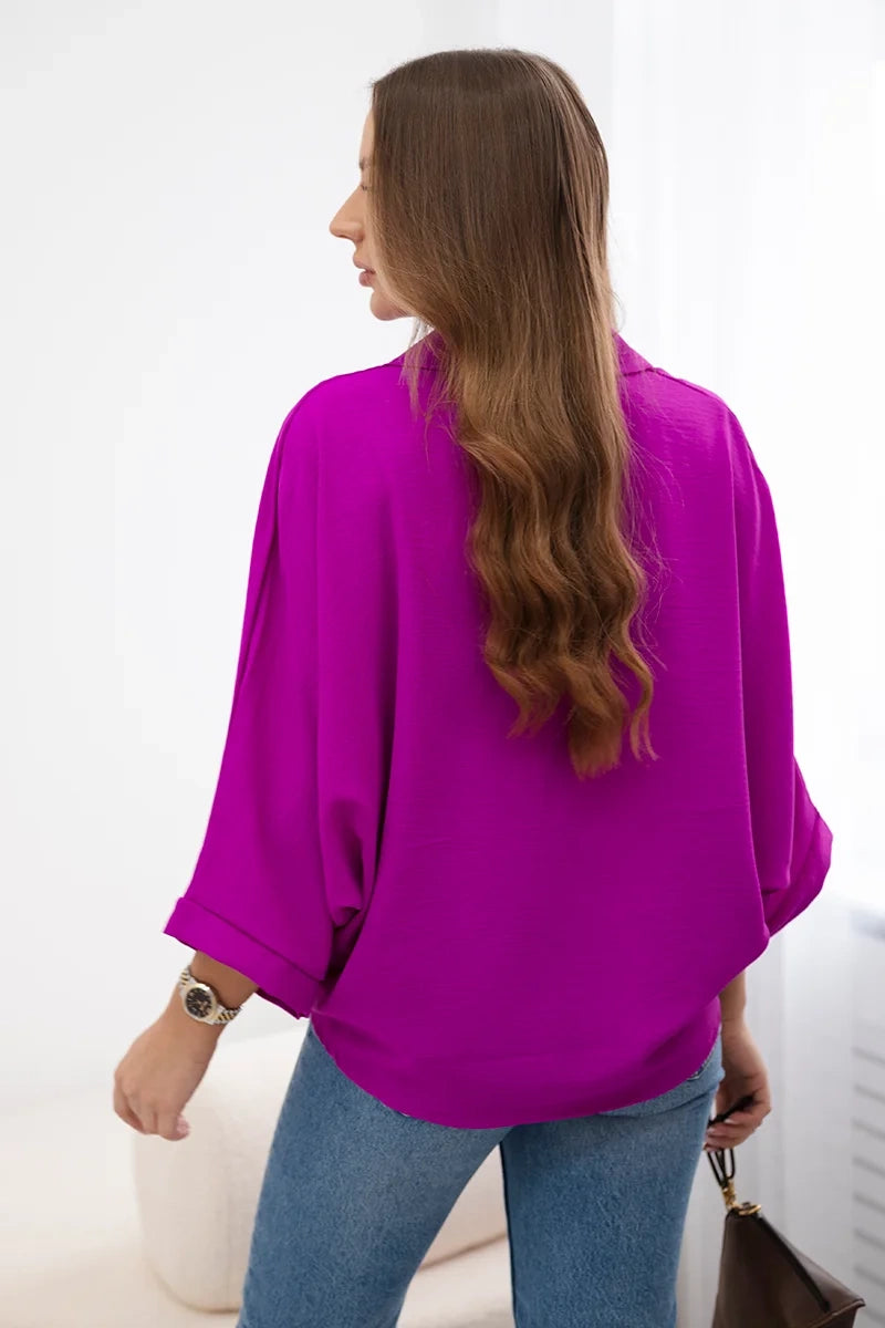 Bluzka oversize zapinana na guziki , Ciemny Fioletowy Uniwersalny , Bluzki , IT , pol_pl_Bluzka-oversize-zapinana-na-guziki-ciemno-fioletowa-28215_2 , Bluzki Discount-30-c IT-18 Jesien Moda Włoska Nowości Odzież Damska Rabat20 Wszystkie Produkty