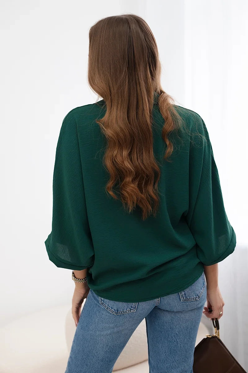 Bluzka oversize zapinana na guziki , Ciemny Zielony Uniwersalny , Bluzki , IT , pol_pl_Bluzka-oversize-zapinana-na-guziki-ciemno-zielona-28222_2 , Bluzki Discount-30-c IT-18 Jesien Moda Włoska Nowości Odzież Damska Rabat20 Wszystkie Produkty