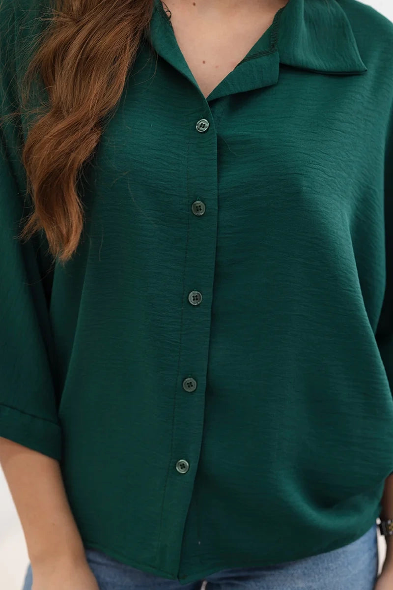 Bluzka oversize zapinana na guziki , Ciemny Zielony Uniwersalny , Bluzki , IT , pol_pl_Bluzka-oversize-zapinana-na-guziki-ciemno-zielona-28222_3 , Bluzki Discount-30-c IT-18 Jesien Moda Włoska Nowości Odzież Damska Rabat20 Wszystkie Produkty
