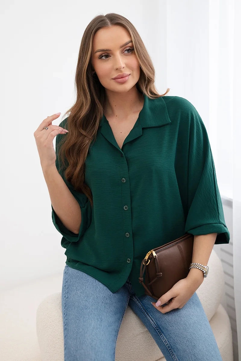 Bluzka oversize zapinana na guziki , Ciemny Zielony Uniwersalny , Bluzki , IT , pol_pl_Bluzka-oversize-zapinana-na-guziki-ciemno-zielona-28222_4 , Bluzki Discount-30-c IT-18 Jesien Moda Włoska Nowości Odzież Damska Rabat20 Wszystkie Produkty