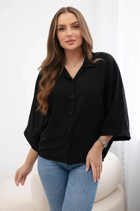 Bluzka oversize zapinana na guziki , Czarny Uniwersalny , Bluzki , IT , pol_pl_Bluzka-oversize-zapinana-na-guziki-czarna-28226_1 , Bluzki Discount-30-c IT-18 Jesien Moda Włoska Nowości Odzież Damska Rabat20 Wszystkie Produkty