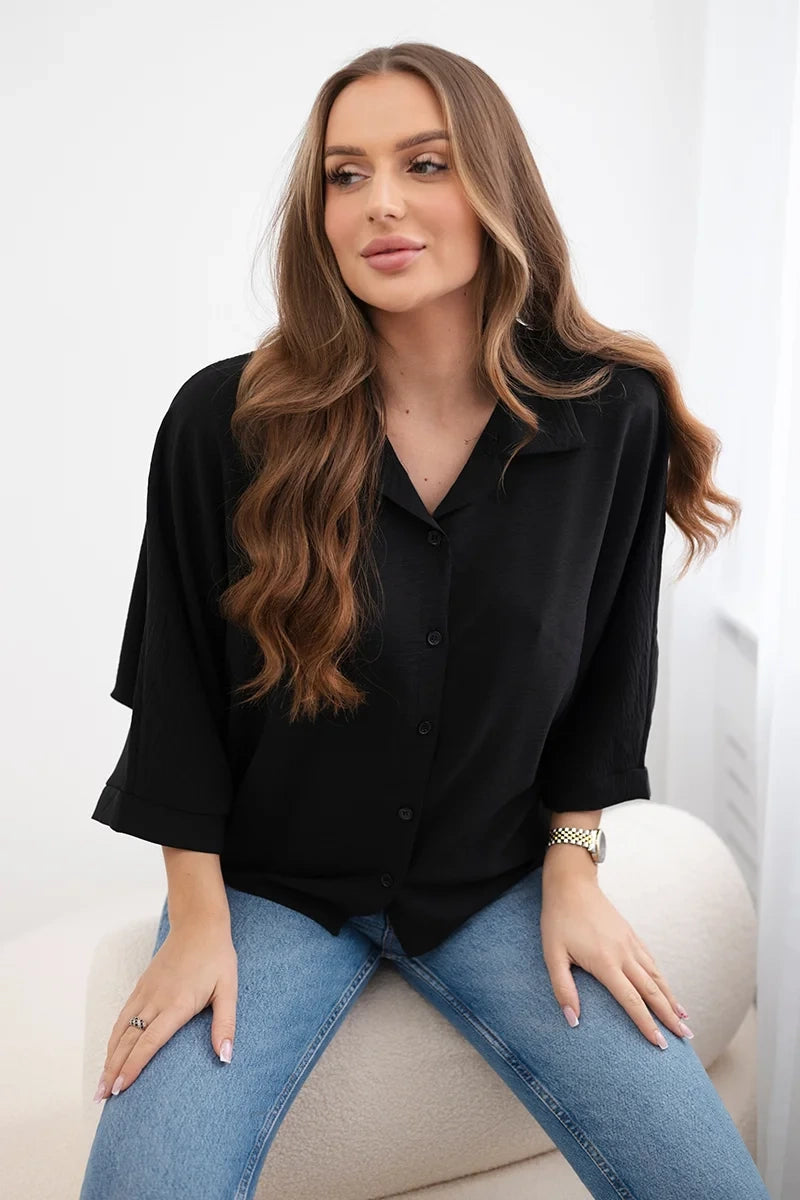 Bluzka oversize zapinana na guziki , Czarny Uniwersalny , Bluzki , IT , pol_pl_Bluzka-oversize-zapinana-na-guziki-czarna-28226_4 , Bluzki Discount-30-c IT-18 Jesien Moda Włoska Nowości Odzież Damska Rabat20 Wszystkie Produkty
