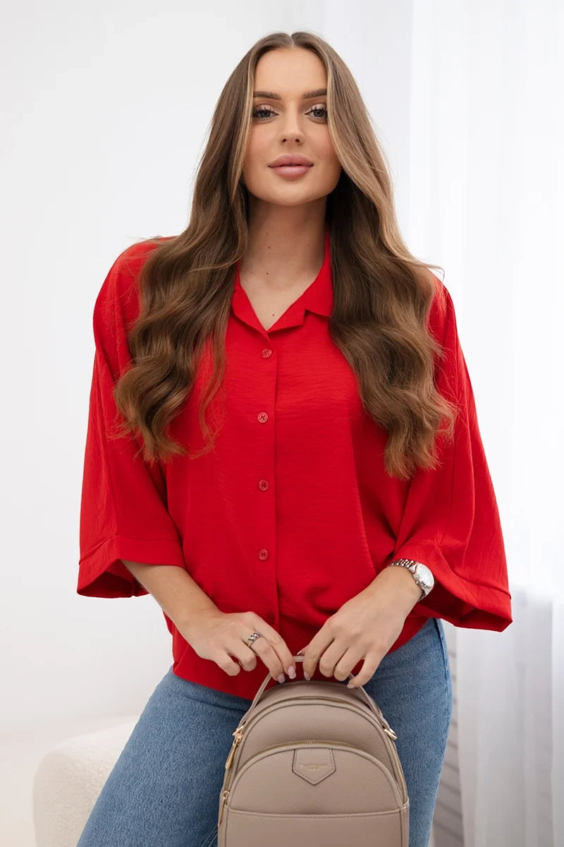 Bluzka oversize zapinana na guziki , Czerwony Uniwersalny , Bluzki , IT , pol_pl_Bluzka-oversize-zapinana-na-guziki-czerwona-28216_1 , Bluzki Discount-30-c IT-18 Jesien Moda Włoska Nowości Odzież Damska Rabat20 Wszystkie Produkty