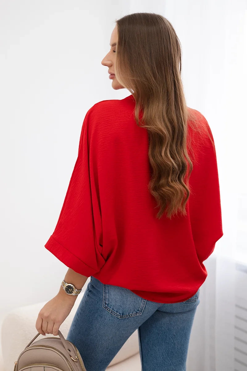 Bluzka oversize zapinana na guziki , Czerwony Uniwersalny , Bluzki , IT , pol_pl_Bluzka-oversize-zapinana-na-guziki-czerwona-28216_3 , Bluzki Discount-30-c IT-18 Jesien Moda Włoska Nowości Odzież Damska Rabat20 Wszystkie Produkty