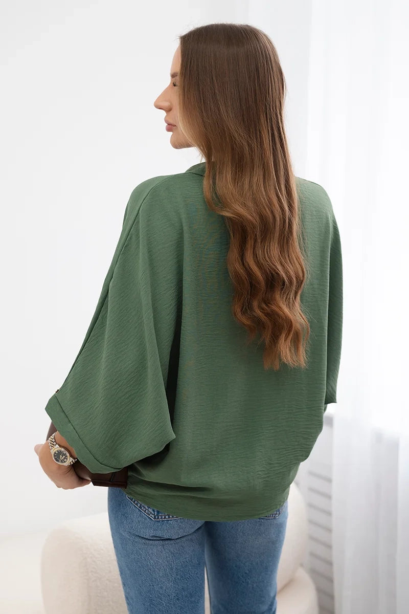 Bluzka oversize zapinana na guziki , Khaki Uniwersalny , Bluzki , IT , pol_pl_Bluzka-oversize-zapinana-na-guziki-khaki-28220_4 , Bluzki Discount-30-c IT-18 Jesien Moda Włoska Nowości Odzież Damska Rabat20 Wszystkie Produkty