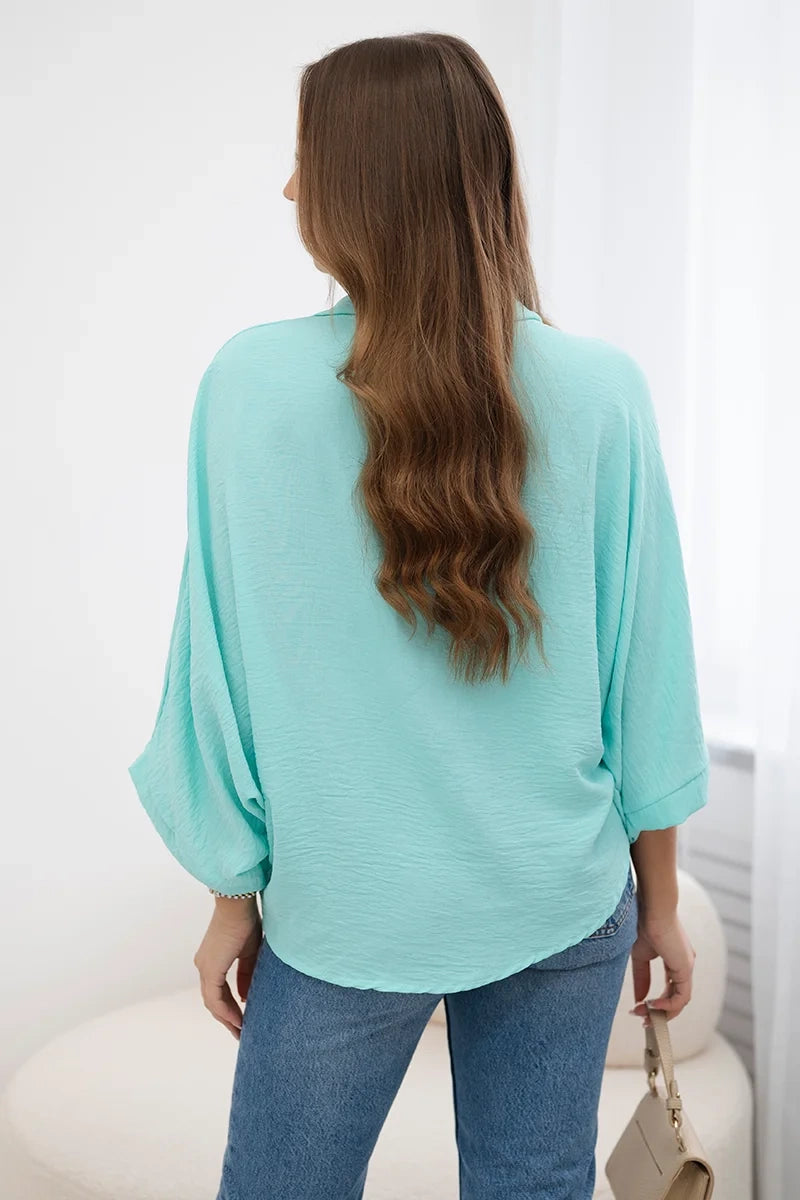 Bluzka oversize zapinana na guziki , Miętowy Uniwersalny , Bluzki , IT , pol_pl_Bluzka-oversize-zapinana-na-guziki-mietowa-28224_2 , Bluzki Discount-30-c IT-18 Jesien Moda Włoska Nowości Odzież Damska Rabat20 Wszystkie Produkty