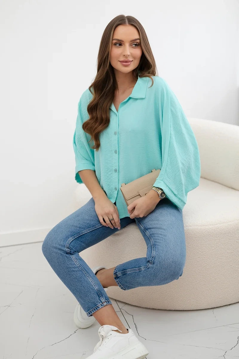 Bluzka oversize zapinana na guziki , Miętowy Uniwersalny , Bluzki , IT , pol_pl_Bluzka-oversize-zapinana-na-guziki-mietowa-28224_4 , Bluzki Discount-30-c IT-18 Jesien Moda Włoska Nowości Odzież Damska Rabat20 Wszystkie Produkty