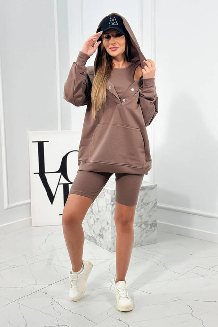 Komplet 3 w 1 bluza, top i krótkie legginsy , Mocca Uniwersalny , Komplety , TR , pol_pl_Komplet-3-w-1-bluza-top-i-krotkie-legginsy-mocca-25147_4 , 9461 Discount-30 Komplety Odzież Damska Rabat20 Wszystkie Produkty