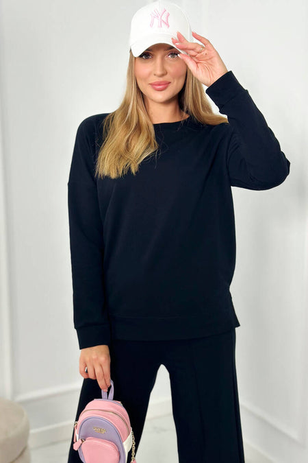 Komplet bawełniany Bluza + Spodnie z szeroką nogawką , Czarny Uniwersalny , Komplety , IT , pol_pl_Komplet-bawelniany-Bluza-Spodnie-z-szeroka-nogawka-czarny-25960_2 , 9590 Discount-30 Komplety Odzież Damska Rabat20 Wszystkie Produkty