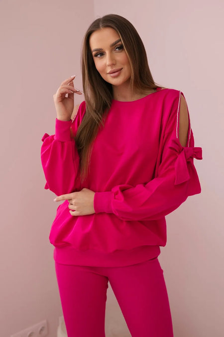 Komplet bluzy z kokardą na rękawach i legginsów , Fuksja Uniwersalny , Komplety , TR , pol_pl_Komplet-bluzy-z-kokarda-na-rekawach-i-legginsow-fuksja-28494_3 , 9801 Jesien Komplety Odzież Damska Rabat20 Wszystkie Produkty