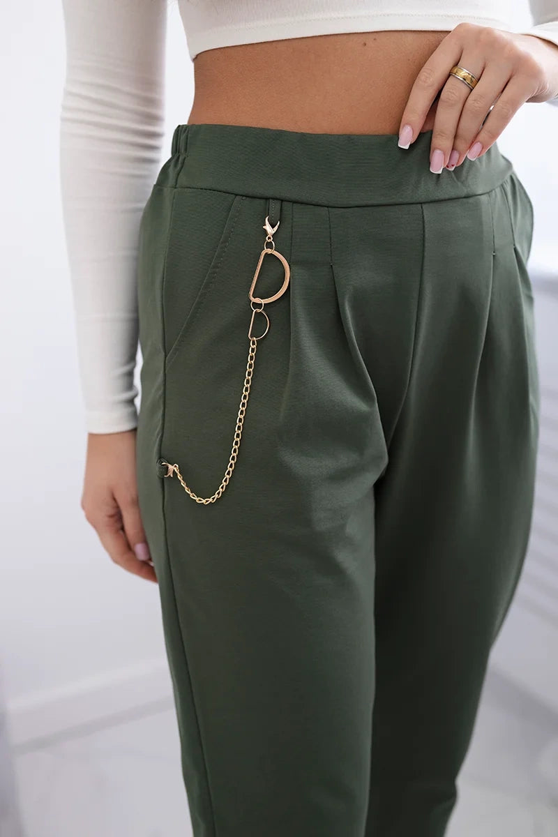 Spodnie new punto z łańcuszkiem , Khaki Uniwersalny , Spodnie , IT , pol_pl_Spodnie-new-punto-z-lancuszkiem-khaki-27872_3 , 6759V Discount-30 Jesien Moda Włoska Nowości Odzież Damska Rabat20 Spodnie Wszystkie Produkty