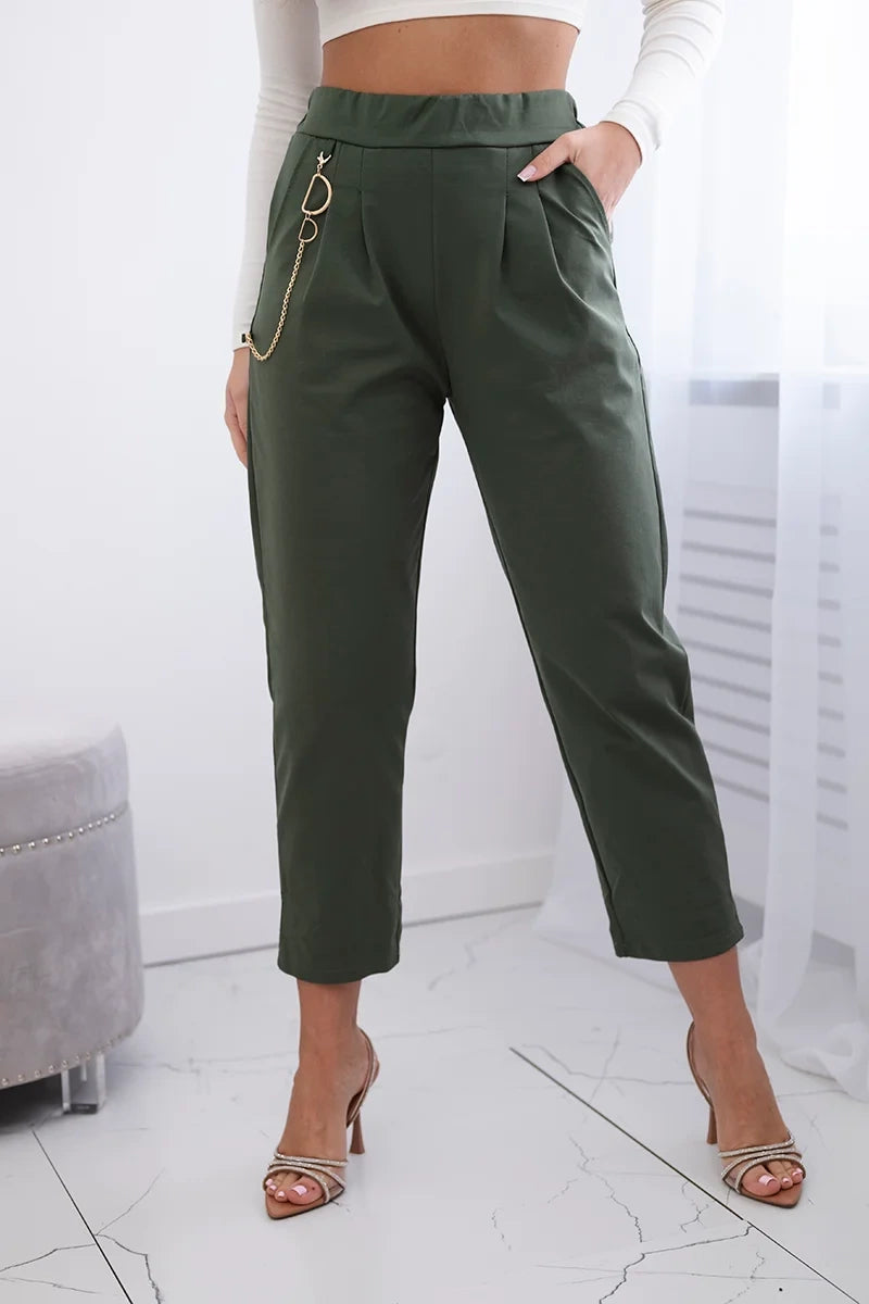 Spodnie new punto z łańcuszkiem , Khaki Uniwersalny , Spodnie , IT , pol_pl_Spodnie-new-punto-z-lancuszkiem-khaki-27872_4 , 6759V Discount-30 Jesien Moda Włoska Nowości Odzież Damska Rabat20 Spodnie Wszystkie Produkty