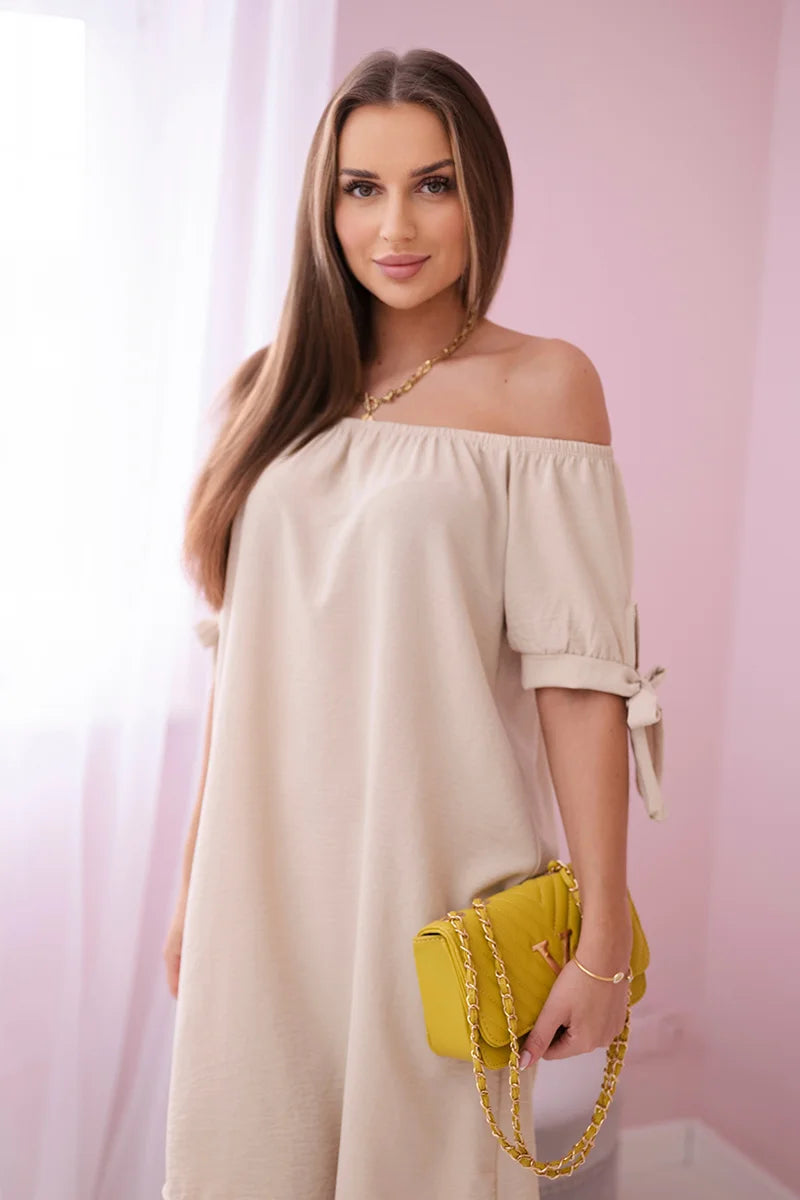 Sukienka wiązana na rękawach , Beżowy Uniwersalny , Sukienki , IT , pol_pl_Sukienka-wiazana-na-rekawach-bezowa-24234_4 , 3320 Discount-30 Moda Włoska Nowości Odzież Damska Rabat20 Sukienki sukienkihiszpanki Wszystkie Produkty