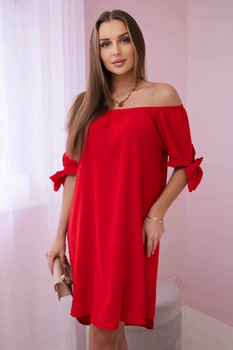 Sukienka wiązana na rękawach , Czerwony Uniwersalny , Sukienki , IT , pol_pl_Sukienka-wiazana-na-rekawach-czerwony-24357_3 , 3320 Discount-30 Moda Włoska Nowości Odzież Damska Rabat20 Sukienki sukienkihiszpanki Wszystkie Produkty
