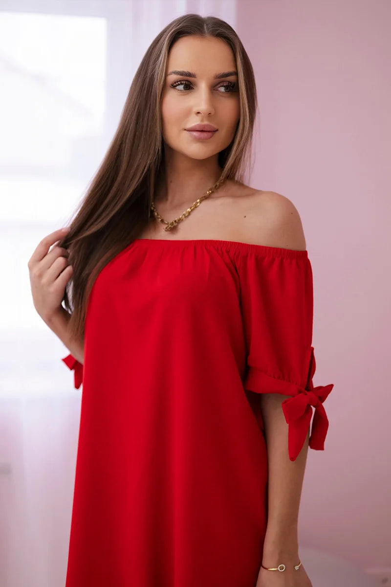Sukienka wiązana na rękawach , Czerwony Uniwersalny , Sukienki , IT , pol_pl_Sukienka-wiazana-na-rekawach-czerwony-24357_4 , 3320 Discount-30 Moda Włoska Nowości Odzież Damska Rabat20 Sukienki sukienkihiszpanki Wszystkie Produkty