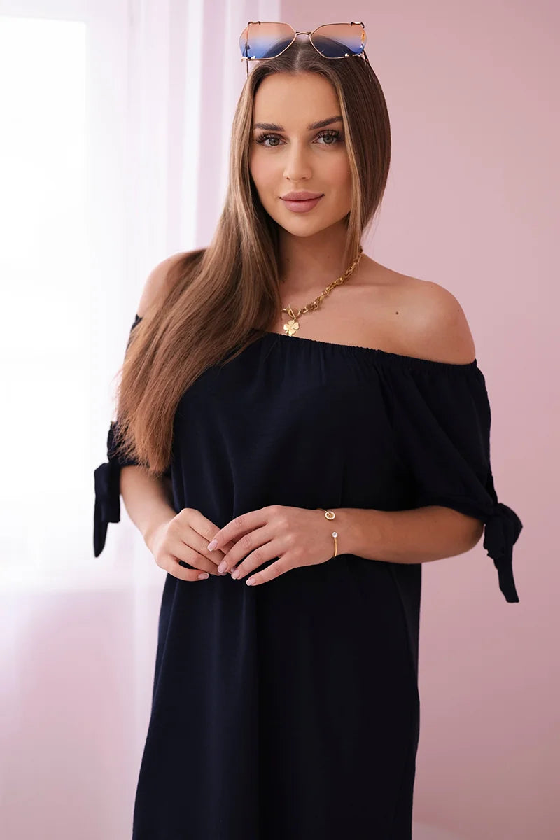Sukienka wiązana na rękawach , Granatowy Uniwersalny , Sukienki , IT , pol_pl_Sukienka-wiazana-na-rekawach-granatowa-24359_3 , 3320 Discount-30 Moda Włoska Nowości Odzież Damska Rabat20 Sukienki sukienkihiszpanki Wszystkie Produkty