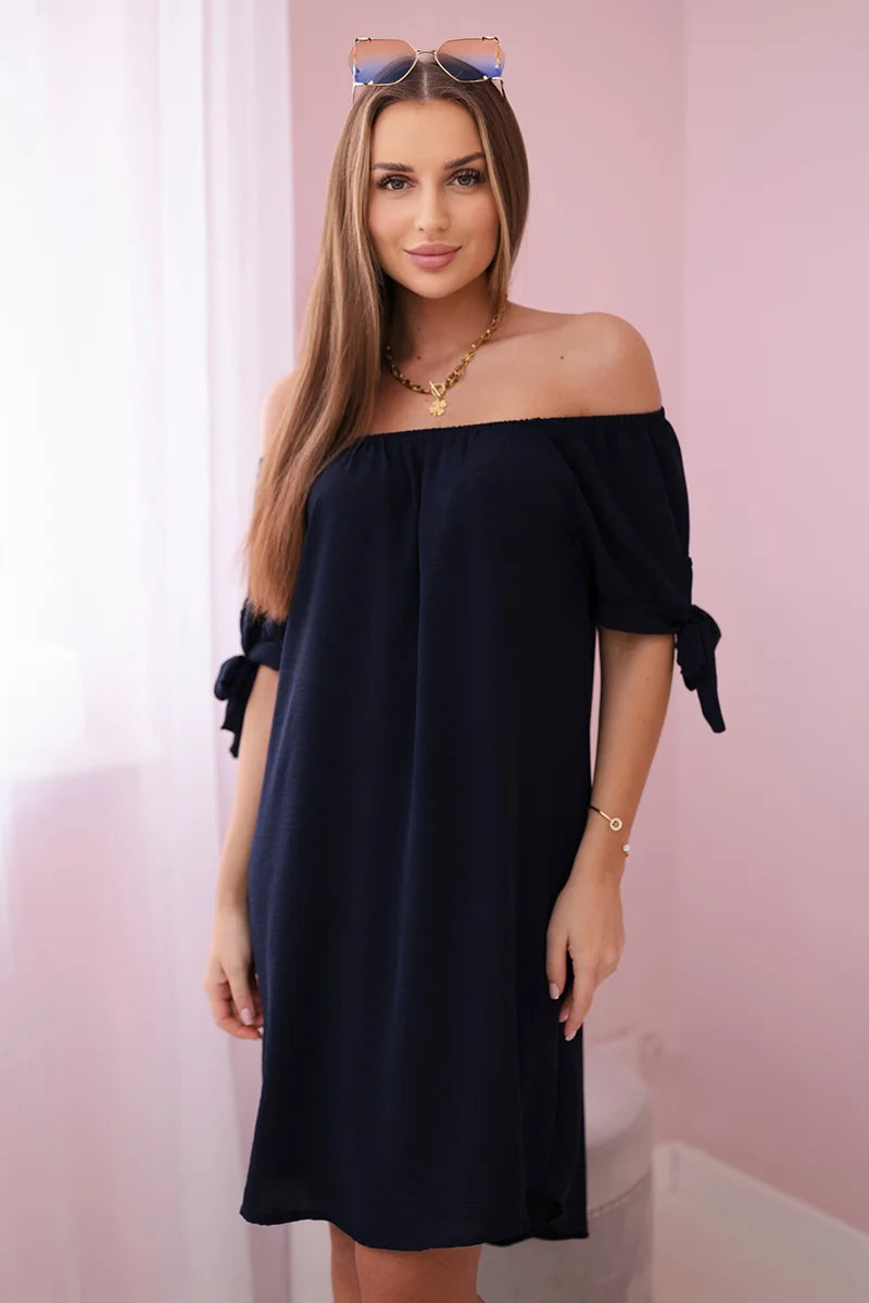Sukienka wiązana na rękawach , Granatowy Uniwersalny , Sukienki , IT , pol_pl_Sukienka-wiazana-na-rekawach-granatowa-24359_4 , 3320 Discount-30 Moda Włoska Nowości Odzież Damska Rabat20 Sukienki sukienkihiszpanki Wszystkie Produkty