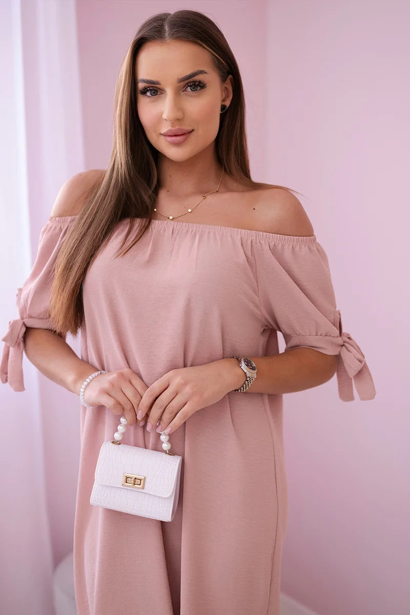 Sukienka wiązana na rękawach , Pudrowy Róż Uniwersalny , Sukienki , IT , pol_pl_Sukienka-wiazana-na-rekawach-pudrowy-roz-24143_4 , 3320 Discount-30 Moda Włoska Nowości Odzież Damska Rabat20 Sukienki sukienkihiszpanki Wszystkie Produkty