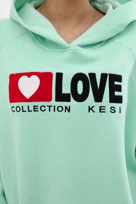 Bluza bawełniana ocieplana z kapturem Love , Miętowy Uniwersalny , Bluzy , TR , pol_pm_Bluza-bawelniana-ocieplan_8 , 9799 Bluzy Jesien Odzież Damska Rabat20 Wszystkie Produkty